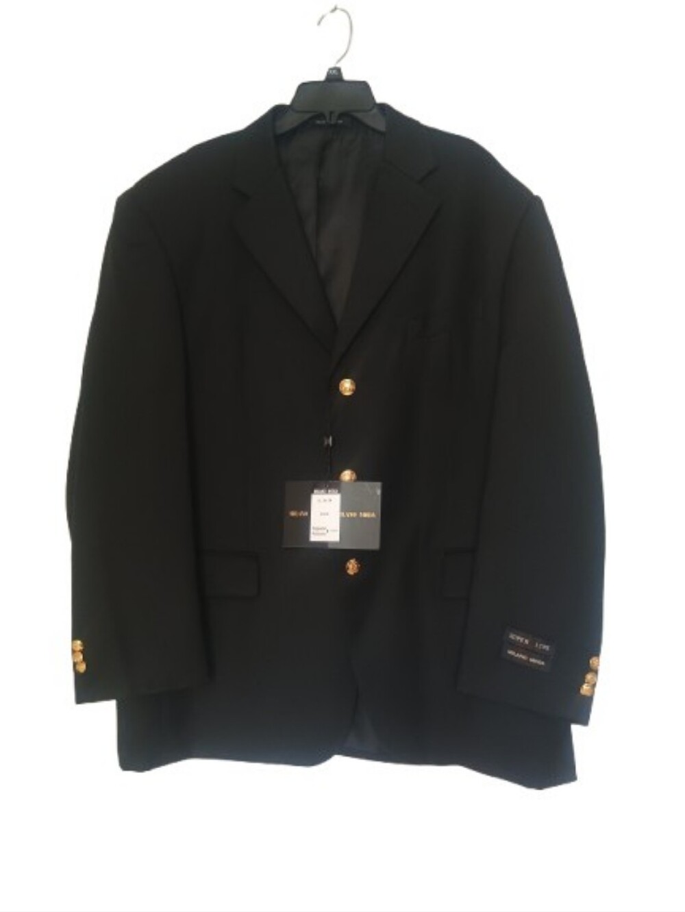 NWT Milano Moda 3 Gold buttons 100% wool black Mens Blazer Size: 48R